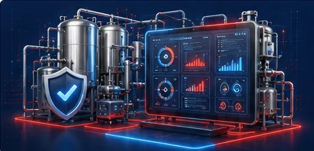 Industrial processing dashboard and stainless steel equipment